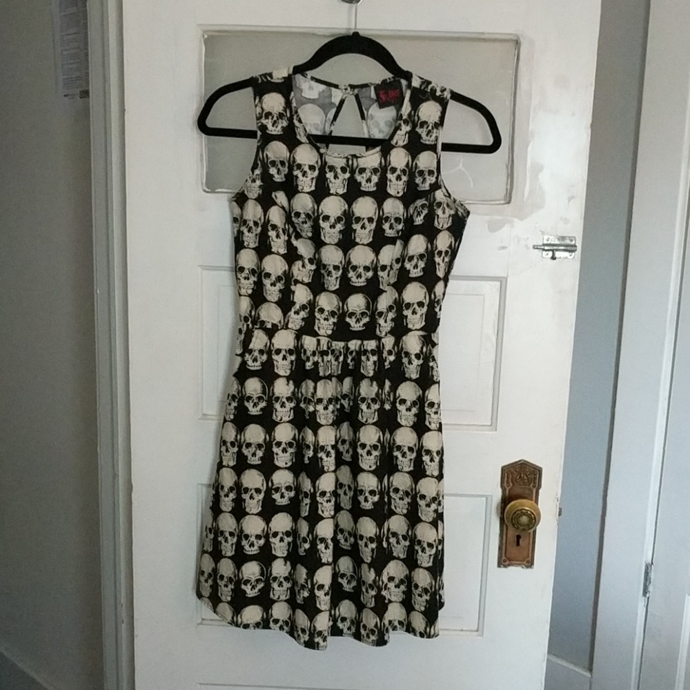 Retro Skull Babydoll Cut Dress with Pockets